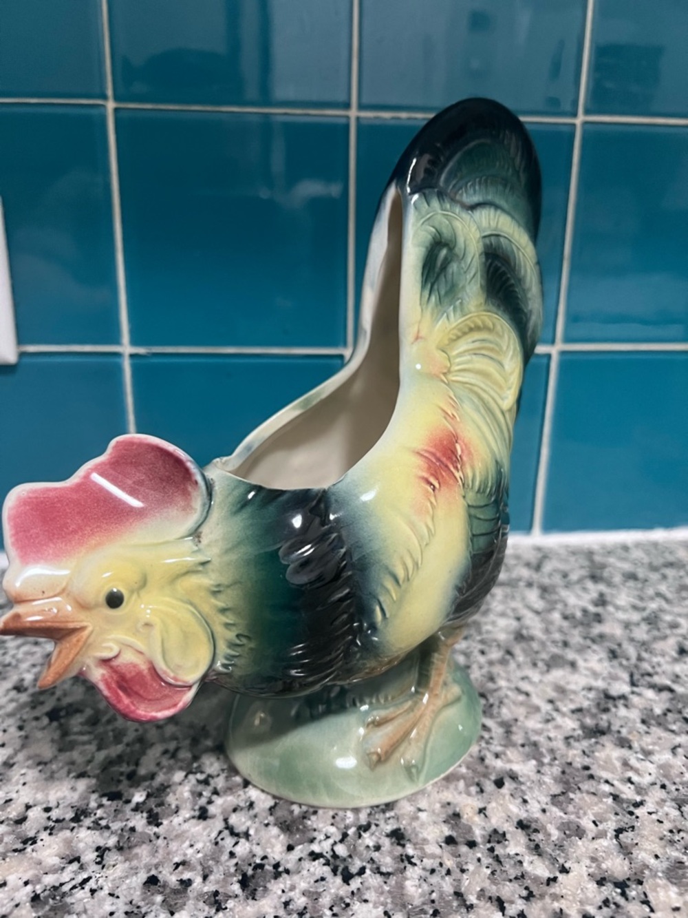 Vintage Royal Copley Ceramic Rooster Planter in Multicolor Glaze